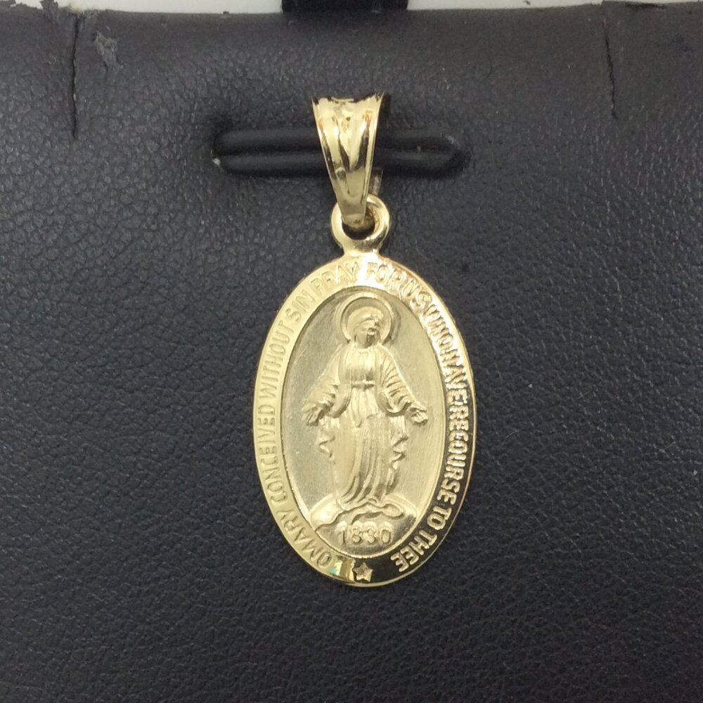 10K  YELLOW REAL GOLD MEDALLION  PENDANT VIRGIN MARY PRAY FOR US  1.10 GR
